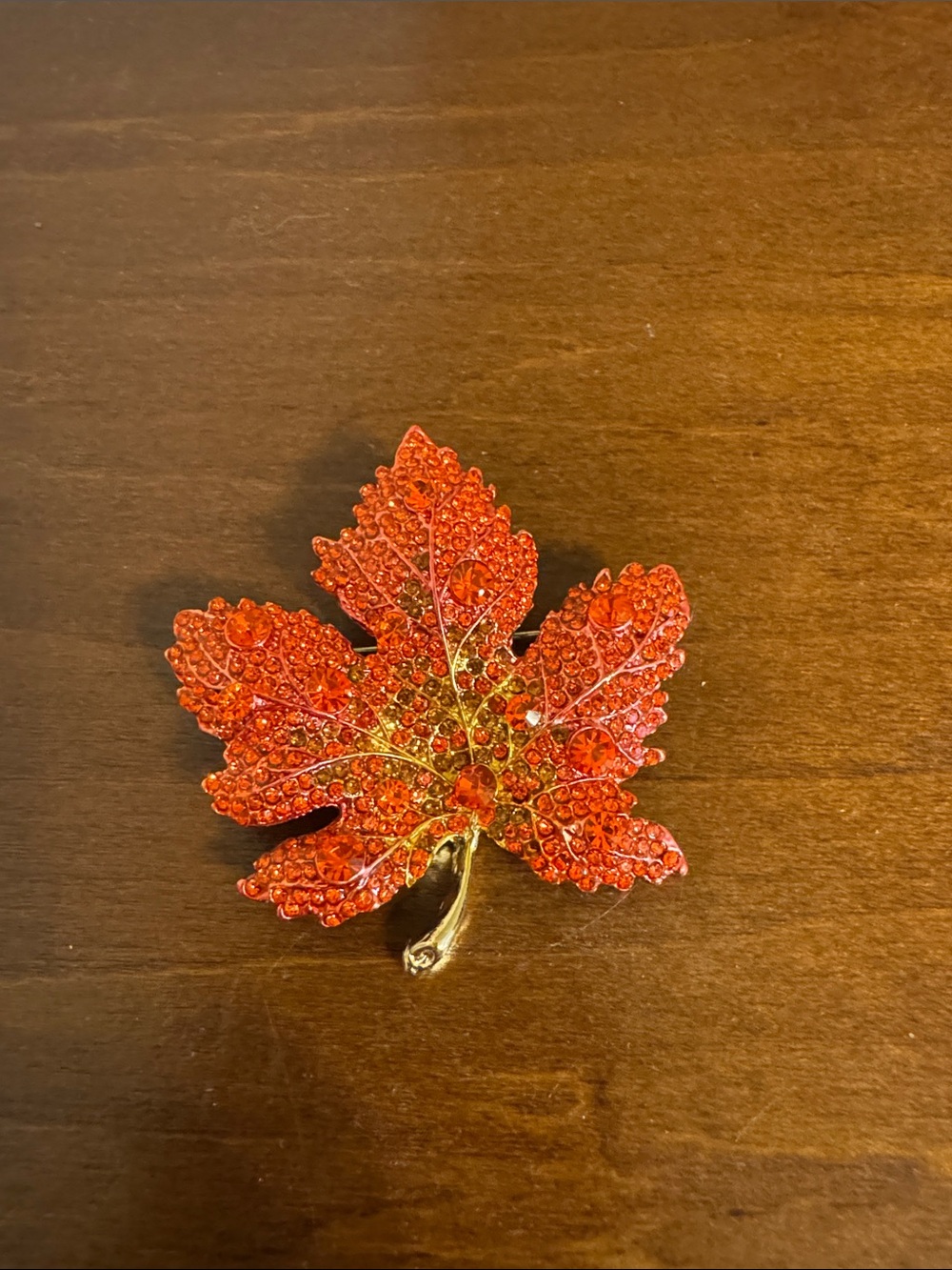 Orange Crystal Maple Leaf Brooch - Sparkling Fall Accent